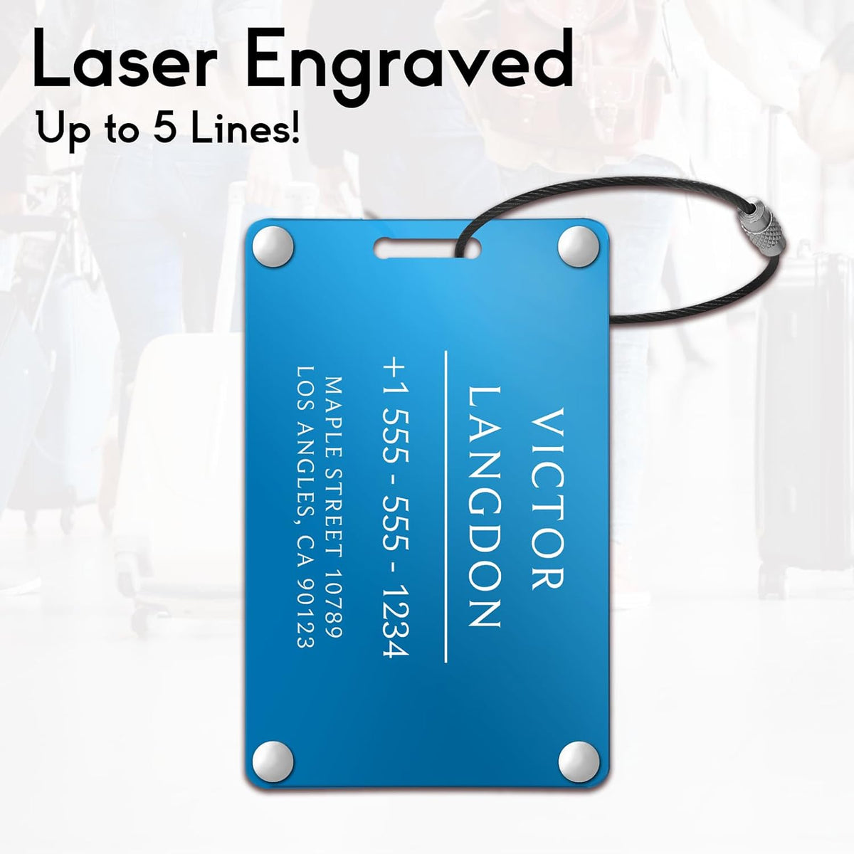 Personalized Luggage Tags for Suitcases - Aluminum Custom Luggage Tags for Backpacks & Bags, Sturdy, Waterproof & Heavy Duty (Blue/Card-Sized)
