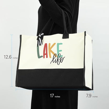 Lake Life Tote Bag for Women Waterproof Personalized Beach Bag Canvas Bag Funny - Image 3