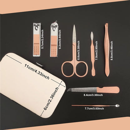 7pcs Manicure Set, Nail Clippers Kit, Stainless Steel Manicure Kit, Nail Clipping Tools Portable Travel Grooming Kit, The Best Gift with Luxurious Case(Rose Gold)