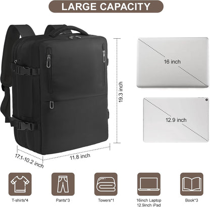 Travel Laptop Backpack with USB Charging Port Business Anti Theft Water Resistant Flight Approved Expandable Backpack (black)