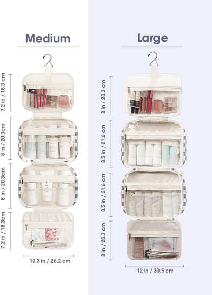 Narwey Hanging Toiletry Bag for Women Travel Makeup Bag Organizer Toiletries Bag for Travel Size Essentials Accessories Cosmetics (Grayish Blue Checkerboard (Medium))
