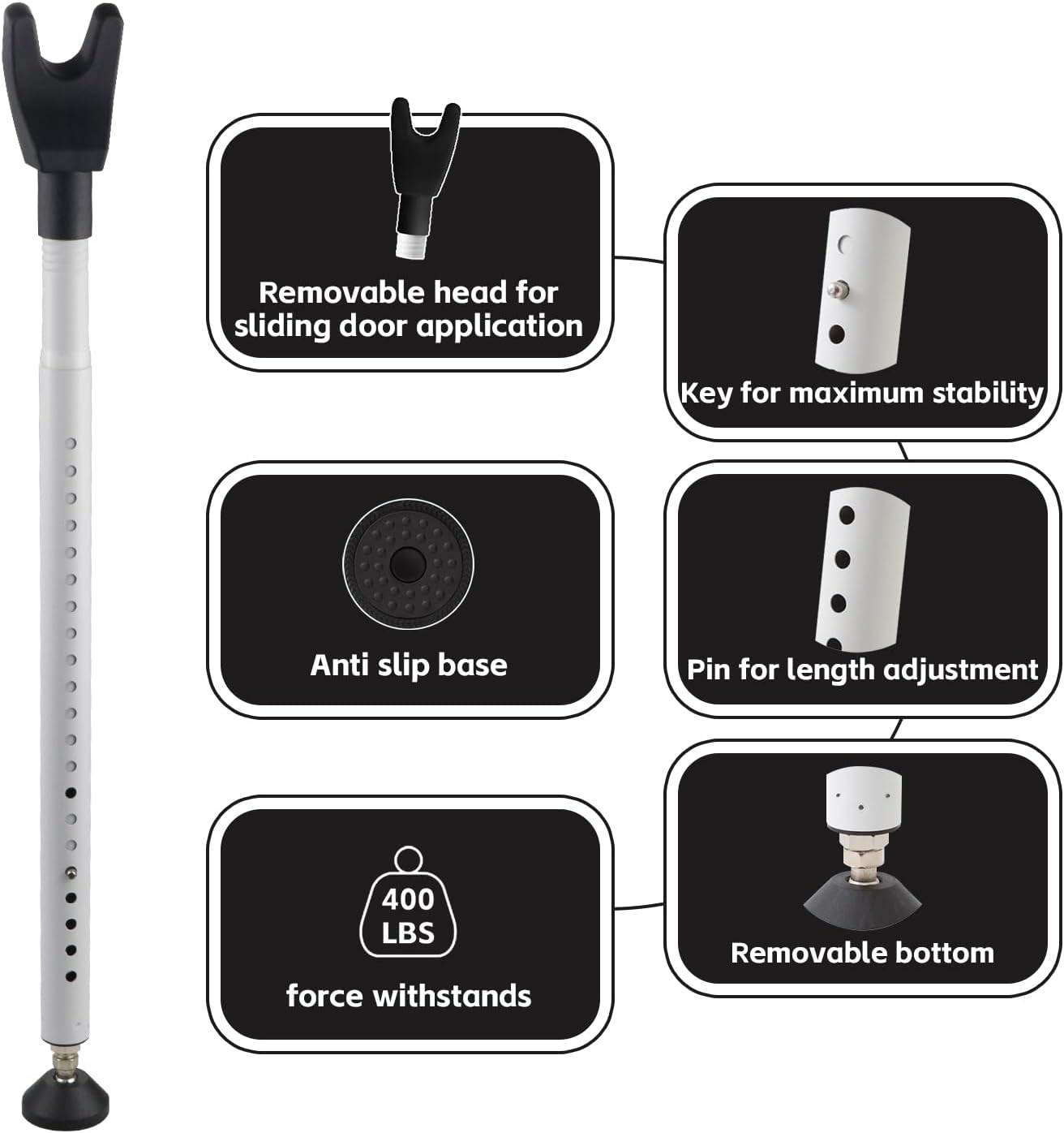 2 Pack Door Security Bar & Sliding Patio Door Lock Bar – Heavy Duty Adjustable Door Stopper for Home, Apartment, Hotel Travel – No Tools Needed, Fits Hinged & Sliding Doors, Iron Construction