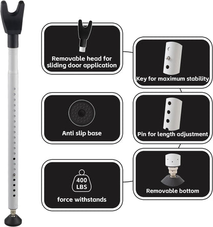 2 Pack Door Security Bar & Sliding Patio Door Lock Bar – Heavy Duty Adjustable Door Stopper for Home, Apartment, Hotel Travel – No Tools Needed, Fits Hinged & Sliding Doors, Iron Construction