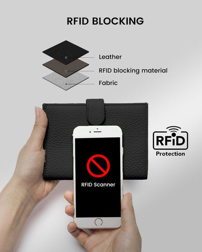 RFID Slim Passport Holder for Man & Women, Compact Leather Passport Wallet with Card Holders SIM Slots, Zippered Coins Pocket and Cash Holder Travel Passport Cover Case, Black