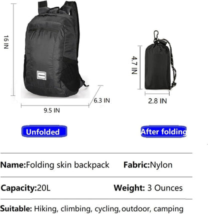 Small Foldable Hiking Daypack Packble Skin Casual Backpack Camping Cycling Travel Outdoor Day Bags Useful (Black)