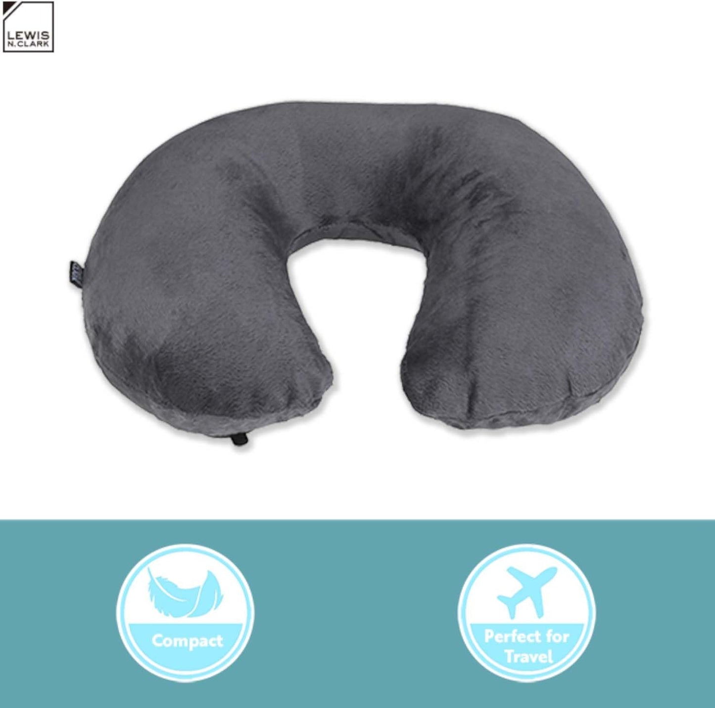 Lewis N. Clark Compact Portable Adjustable and Inflatable Cervical Neck Pillow for Travel, Gray, One Size