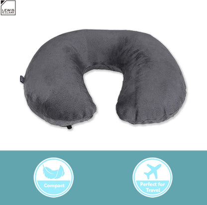 Lewis N. Clark Compact Portable Adjustable and Inflatable Cervical Neck Pillow for Travel, Gray, One Size