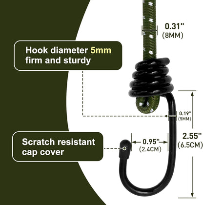 Bungee Cord Luggage Cord Resilience 18 Inch 4 Pieces for SecuringTents, Tarps, Luggage ，Truck, ATV Off-Road Motorcycle Bicycle Riding,Multi-Scenario Applicable Green