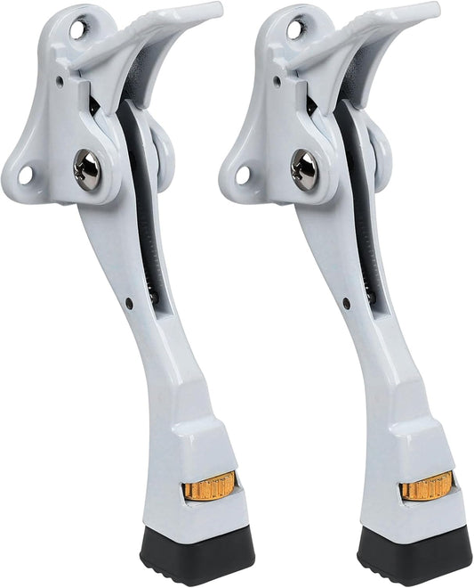 2 Packs Heavy Duty Kickdown Door Stopper, One Touch Adjustable Kickdown Door Stop for Heavy Doors, 4 in Metal Door Kickstand with Rubber Tip & Wall Protectors for Wide Doors- White