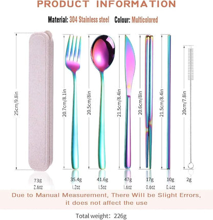 AARAINBOW 6 Pieces 18/8 Stainless Steel Flatware Set Portable Reusable Cutlery - Image 2
