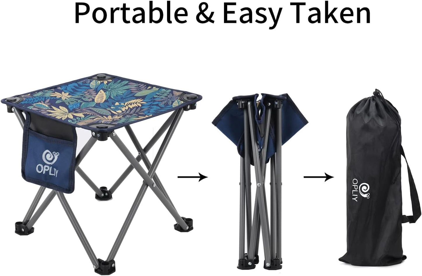 Opliy Camping Stool, Folding Small Chair Portable Camp Stool for Camping Fishing Hiking Gardening and Beach, Camping Seat with Carry Bag (Blue-Leaf)