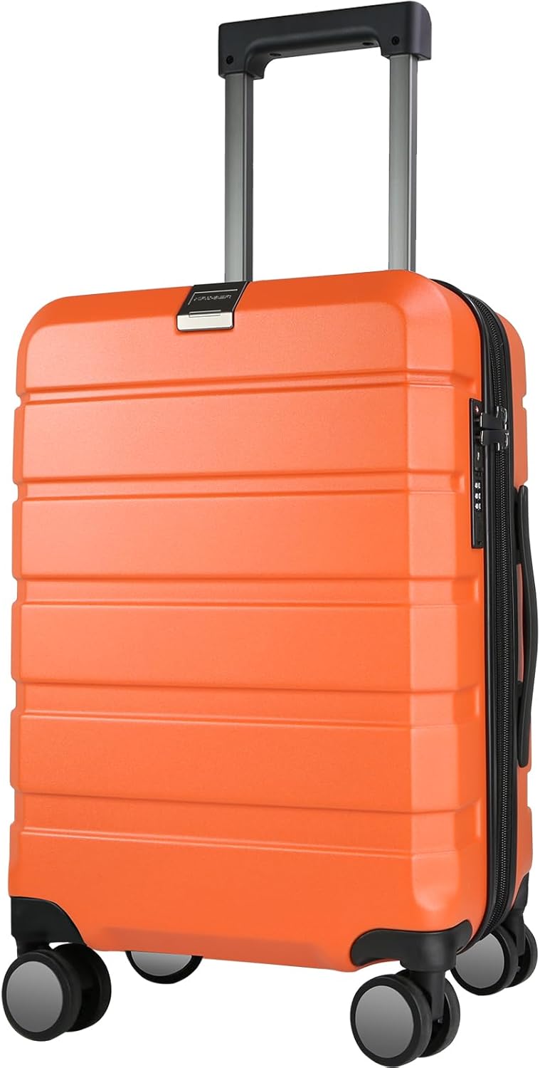 KROSER Hardside Expandable Carry On Luggage with Spinner Wheels & Built-in TSA Lock, Durable Suitcase Rolling Luggage with USB Port, Carry-On 20-Inch Orange