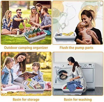Goderewild Collapsible Dish Pan, 10L (2.6 Gal) Foldable Sink Tub, Gray