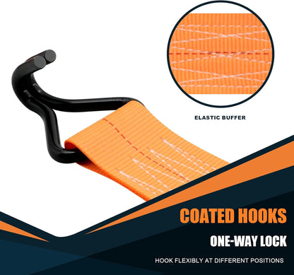 6 Pack 2 inch Ratchet Straps Heavy Duty J Hook 2 in x 15ft with Strong Ratcheting, Cargo Load Tie Down Strap 2200lbs Working Load for Trucks Orange