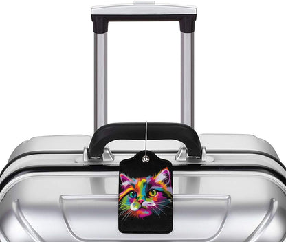 Cat Leather Luggage Tag with Stainless Steel Ring, Fun Name Id Card Cover Travel Bag Tag Set, Suitable for Travel Bag Luggage Women Men 2 PCS