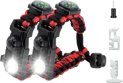 20 in 1 Survival Paracord Bracelet Adjustable Gear Kit with SOS LED Light, Fire Starter, Bigger Compass, Survival Whistle, Perfect for Camping, Hiking, Fishing
