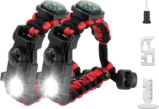 20 in 1 Survival Paracord Bracelet Adjustable Gear Kit with SOS LED Light, Fire Starter, Bigger Compass, Survival Whistle, Perfect for Camping, Hiking, Fishing