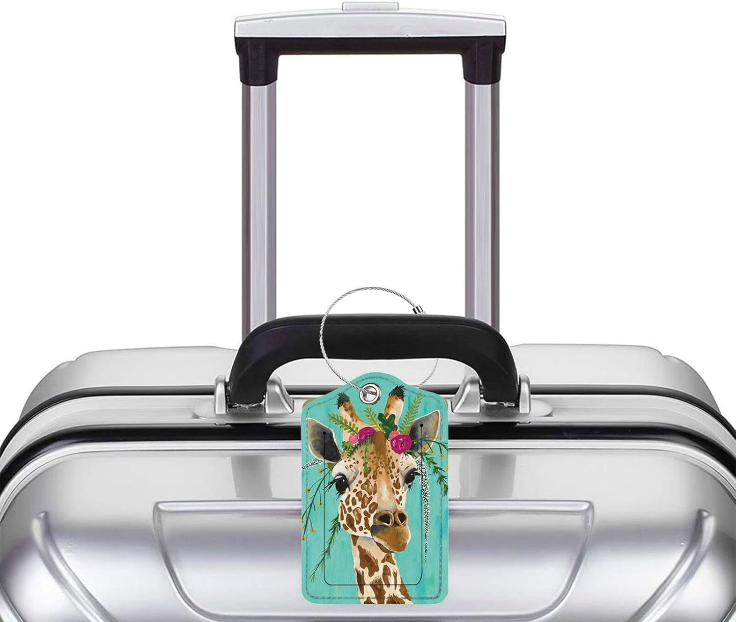 2 Pack Luggage Tag for Suitcase, Cute Unique Leather Bag Tags Identifiers Privacy Cover ID Label with Durable Steel Loop for Women Men Kids Girls Travel, Giraffe