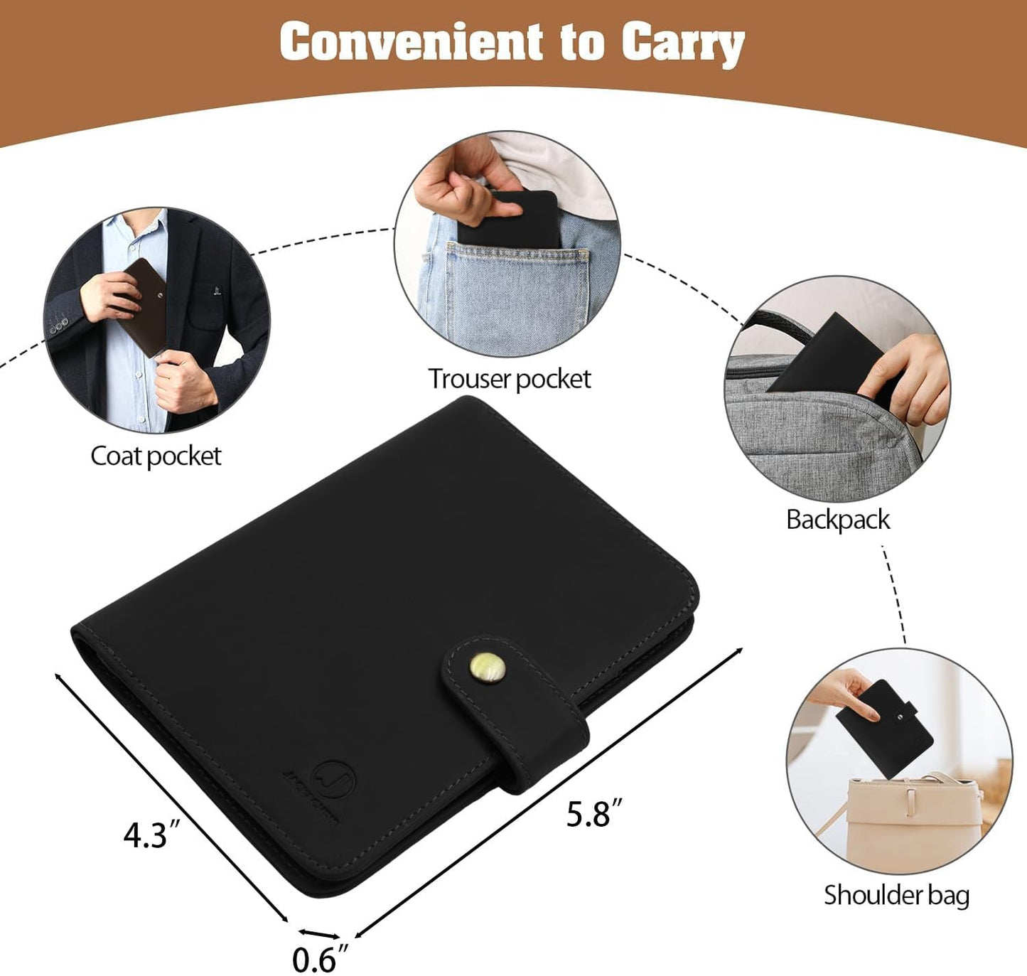 Jack&Chris Genuine Leather Handmade Passport Holder For Travel, RFID Blocking Passport Holder with Card Slots, Travel Essentials wallet with Pen Holder for Women and Men for Gifting, Black