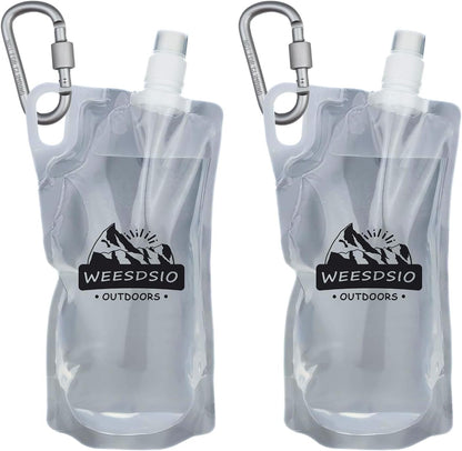 2-Pack 1L Hiking Collapsible Water Bottles with Mountaineering Buckle (Not Suitable for Climbing) BPA-Free Foldable Backpacking Water Bottle for Camping Hiking Running Cycling Mountaineering