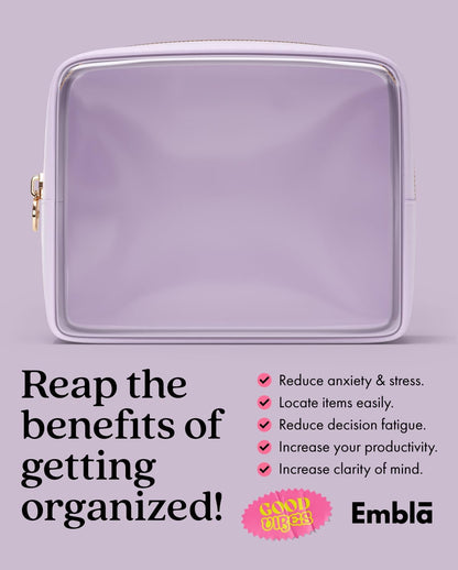 Clear Makeup Bag Zipper Pouch, Transparent Cosmetic Case Organizer, TSA Approved Travel Toiletry Case, Travel Accessories Essentials Makeup Tote for Women, Large Cute Make up Bag for Purse - Lilac