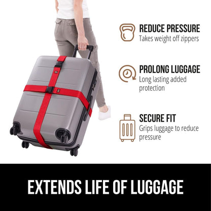 GORILLA GRIP Heavy Duty 8 Pack Adjustable Luggage Straps for Suitcases, Easy to Identify Travel Belt Connector Holds Suitcase Together, Extends Life of Bag, Strap Connects Two Bags, Accessories Red