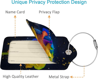 2 Pack Luggage Tag for Suitcase, Cute Unique Leather Suitcase Tags Identifiers with Privacy Name Address Labels & Durable Steel Loop for Women Men Travel