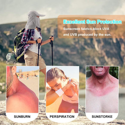 Foldable Sun Cap, Fishing Hats, UPF 50+ Protection Caps with Face Mask Neck Flap