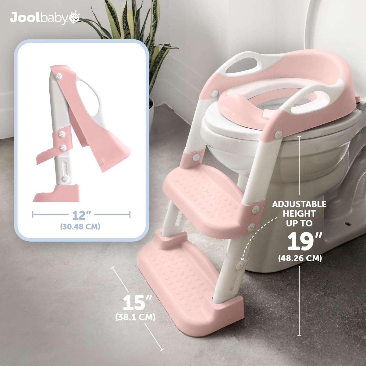 Jool Baby Potty Training Seat with 2 Step Ladder for Toddlers - Soft Cushioned Seat & Splash Guard, Adjustable Height (Pink)
