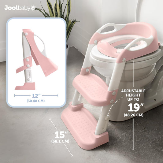 Jool Baby Potty Training Seat with 2 Step Ladder for Toddlers - Soft Cushioned Seat & Splash Guard, Adjustable Height (Pink)