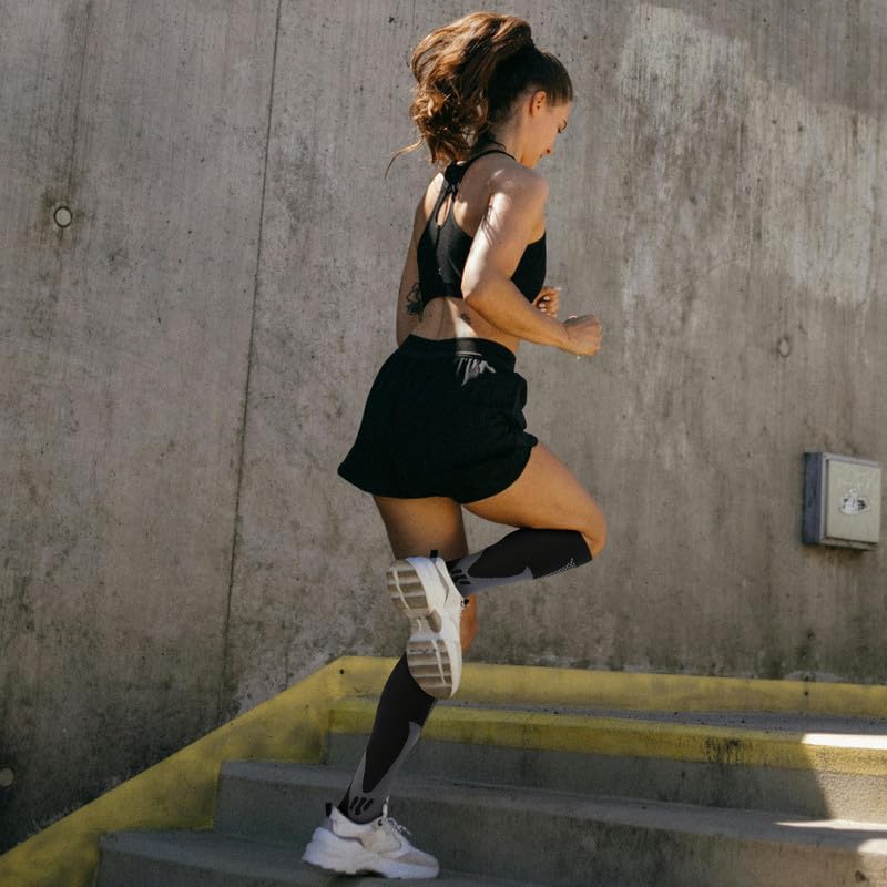 Kickticks 4 Pairs Compression Socks for Woman & Man Unisex 20-30mmHg Knee high Plus Size Wide Calves for Flying Running…