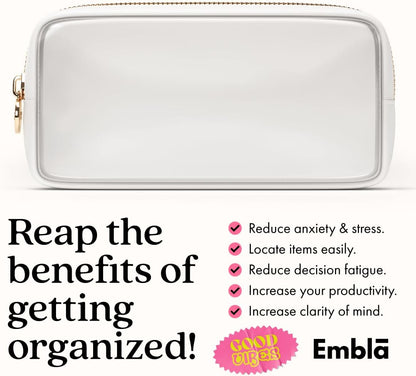 Clear Makeup Bag Zipper Pouch, Transparent Cosmetic Case Organizer, TSA Approved Travel Toiletry Case, Travel Accessories Essentials Makeup Tote for Women, Small Cute Make up Bag for Purse - White