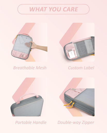 BAGSMART 6 Set Compression Packing Cubes - Lightweight Travel Essentials, Durable Luggage Organizer