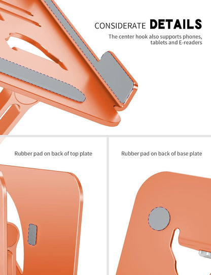 Laptop Stand, Ergonomic Adjustable Computer Stand for Collaborative Work, Foldable and Portable Heat Sink Computer Stands, Fits up to 15.6-inch Laptops (Orange)