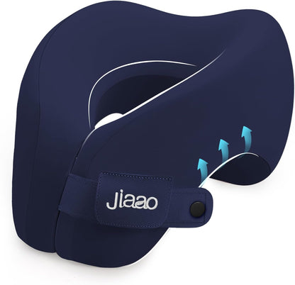 Neck Pillow Airplane, Advanced Neck Support for Long Flights, Ergonomic Memory Foam U Shape Pillows for Travel, Camping, Buses, Studying, Offices (Dark Blue)