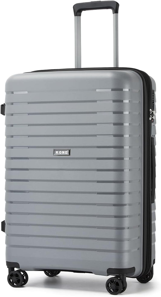 Kono 24 Inch Expandable Luggage Suitcase with Spinner Wheels, Durable Hardside Checked Luggage with Hidden Cup Holder, Lightweight Hard Shell Medium Suitcase with TSA Lock(Light Grey)