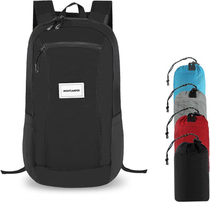 Hiking Daypack - Lightweight & Water-Resistant Portable Backpack for Travel, Camping, Outdoor Adventures(16L, black)