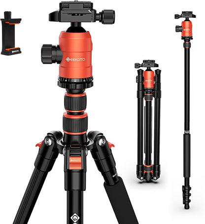 [Upgrade Version] GEEKOTO 77'' Aluminum Camera Stand & Monopod, Foldable Travel Gear with 360° Ball Head and Quick Release Plate for DSLR, Work, and Content Creation