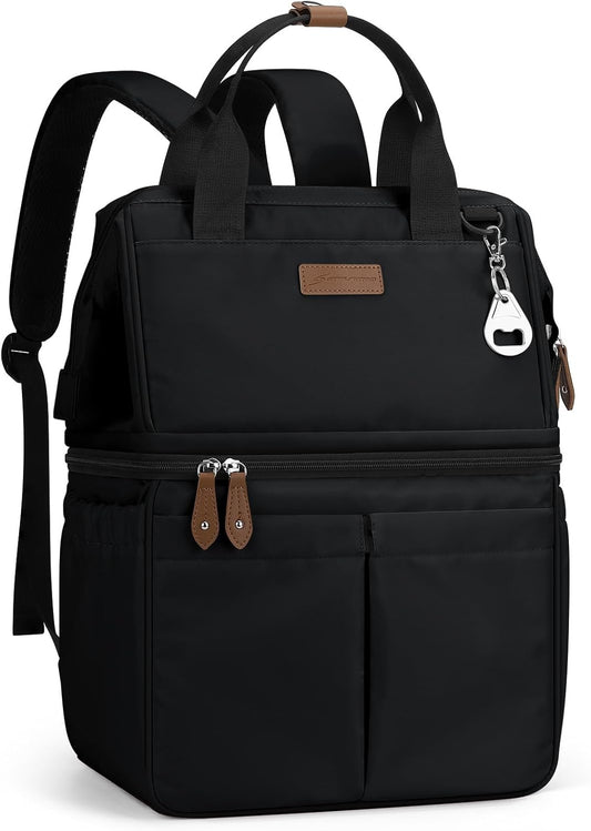 Maelstrom Cooler Backpack, 36 Cans Insulated Backpack Cooler, Soft Leakproof Double Deck Cooler Bag, Lightweight Lunch Backpack for Men & Women,Perfect for Beach Travel, Camping & Work-Black