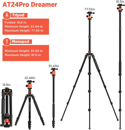 GEEKOTO 77’’ Tripod, Camera Tripod for DSLR, Compact Aluminum Tripod with 360 Degree Ball Head and 8kgs Load for Travel and Work