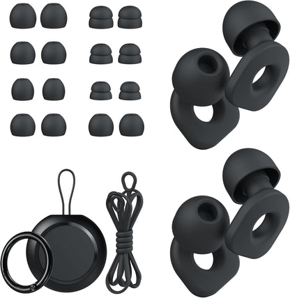 2 Pairs of Ear Plugs for Sleeping,Reusable Hearing Protection Earplugs with 8 Pairs Ear Tips & One Connector Cord,Soft Ear Plugs for Noise Reduction,Concert,Musician & Work - 25dB-30dB