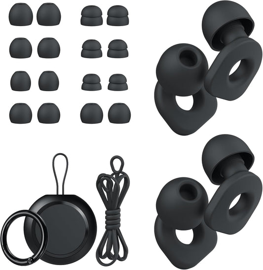 2 Pairs of Ear Plugs for Sleeping,Reusable Hearing Protection Earplugs with 8 Pairs Ear Tips & One Connector Cord,Soft Ear Plugs for Noise Reduction,Concert,Musician & Work - 25dB-30dB