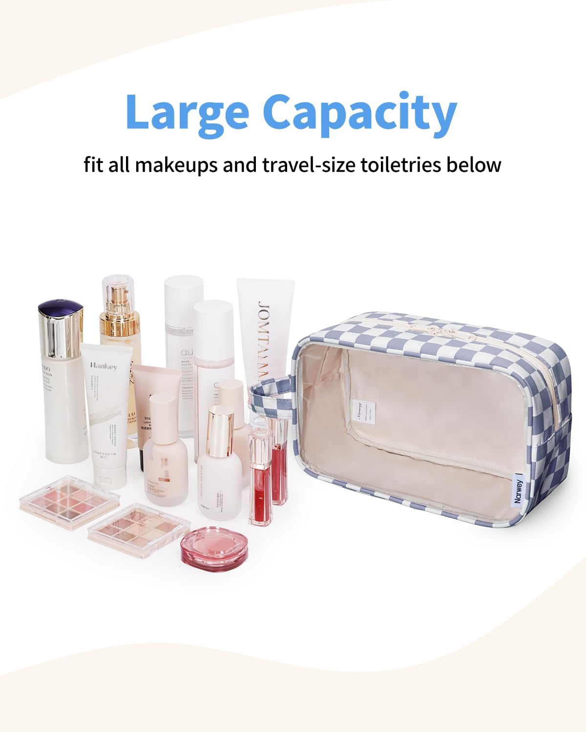 Narwey Clear Toiletry Bags for Traveling Women Men, Clear Travel Bags for Toiletries Makeup Bag Cosmetic Bag with Zipper, Make Up Organizer, Skincare Bag (Grayish Blue Checkerboard)