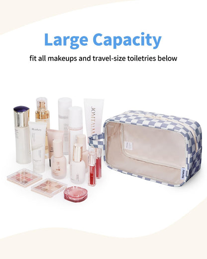 Narwey Clear Toiletry Bags for Traveling Women Men, Clear Travel Bags for Toiletries Makeup Bag Cosmetic Bag with Zipper, Make Up Organizer, Skincare Bag (Grayish Blue Checkerboard)