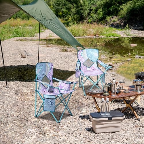 Nazhura 2 Pack Outdoor Camping Chairs Folding/Foldable/Portable with Cooler Pouch, Mesh Backrest and Cup Holder Pocket (Flower, Metal, 2 Pack)