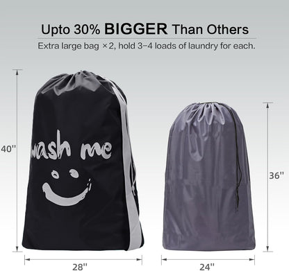 HOMEST 2 Pack XL Wash Me Travel Laundry Bag with Strap, Dirty Garments Organizer, Large Enough to Hold 4 Loads of Clothes, Easy Fit a Hamper or Clothing Basket, Black and Red