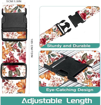 Luggage Straps for Suitcases Travel Belt Accessories, Cute Suitcase Strap, Adjustable Luggage Belt Strap, Heavy Duty with Quick-Release Buckle Luggage Strap Luxury Colorful Flowers