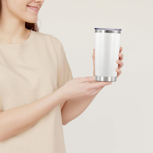 20 oz Tumbler with lid Double Wall Vacuum Insulated Tumblers Stainless Steel Coffee Mug Travel Coffee Tumbler Powder Coated Tumbler Cup Keep Hot&Cold - (White 12 Pack)