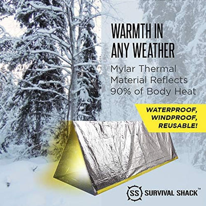 SharpSurvival Shack Emergency Survival Shelter Tent - 2 Person Mylar Tube Tent - Lightweight 8' x 5' All Weather Waterproof Shelter Conserves Heat - Reflective Tents for Camping/Hiking and More
