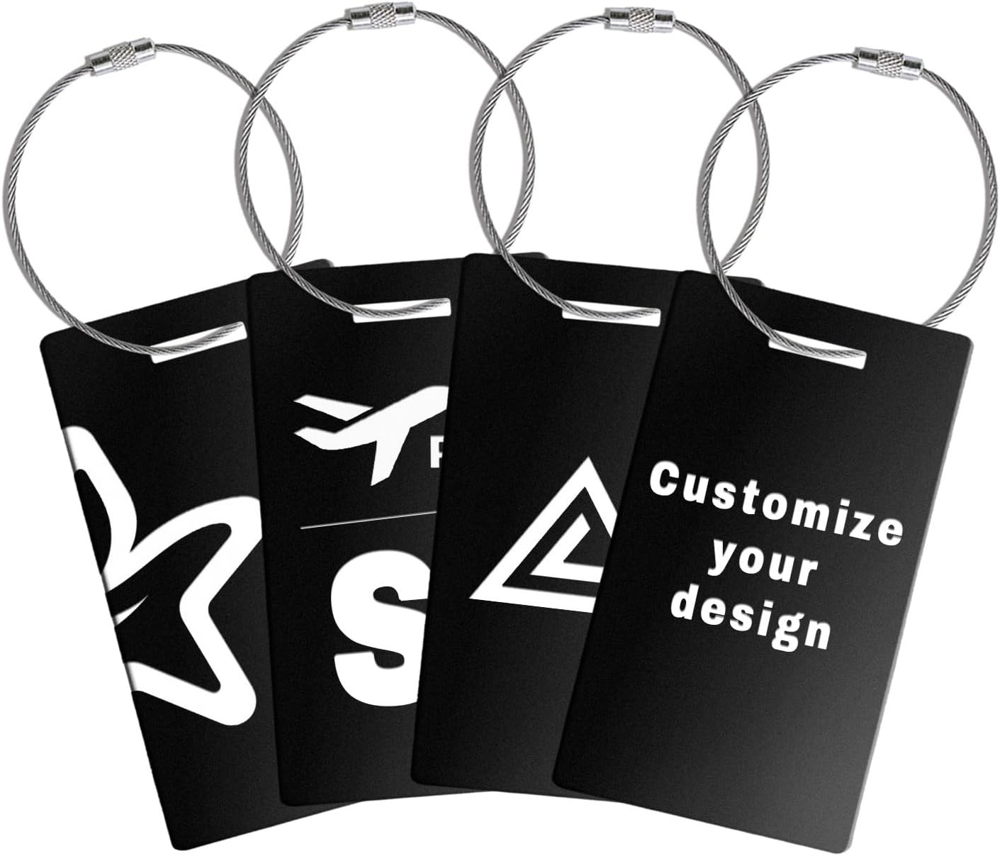 4 pcs Personalized Luggage Tags for Travel Durable Aluminium Luggage Tags for Suitcases Custom Bag Tags for Backpacks Heavy Duty Personalized Baggage Tags for Birthday Gifts(Small,Black)